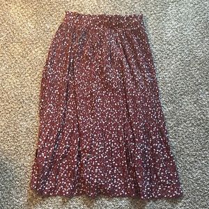 Burgundy floral skirt.